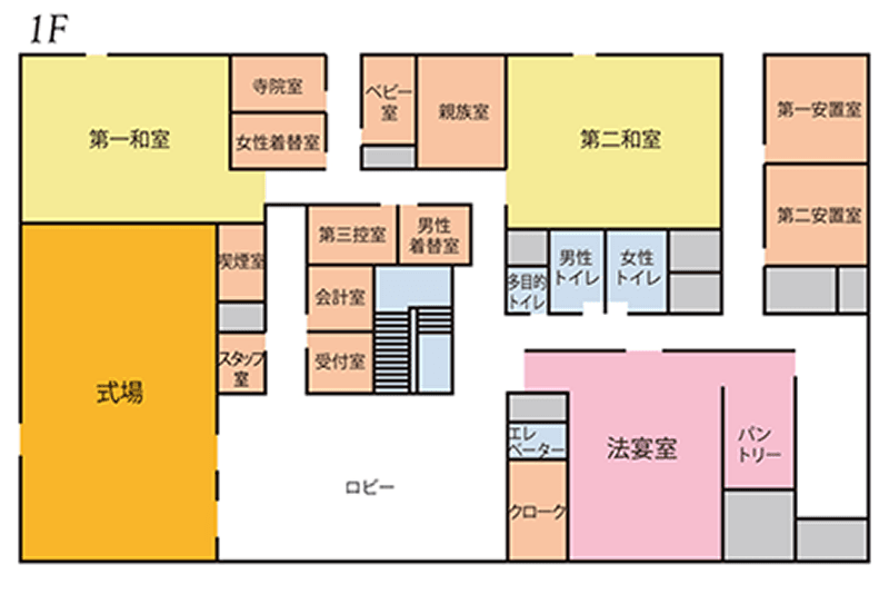 御山ホールの案内図 1F